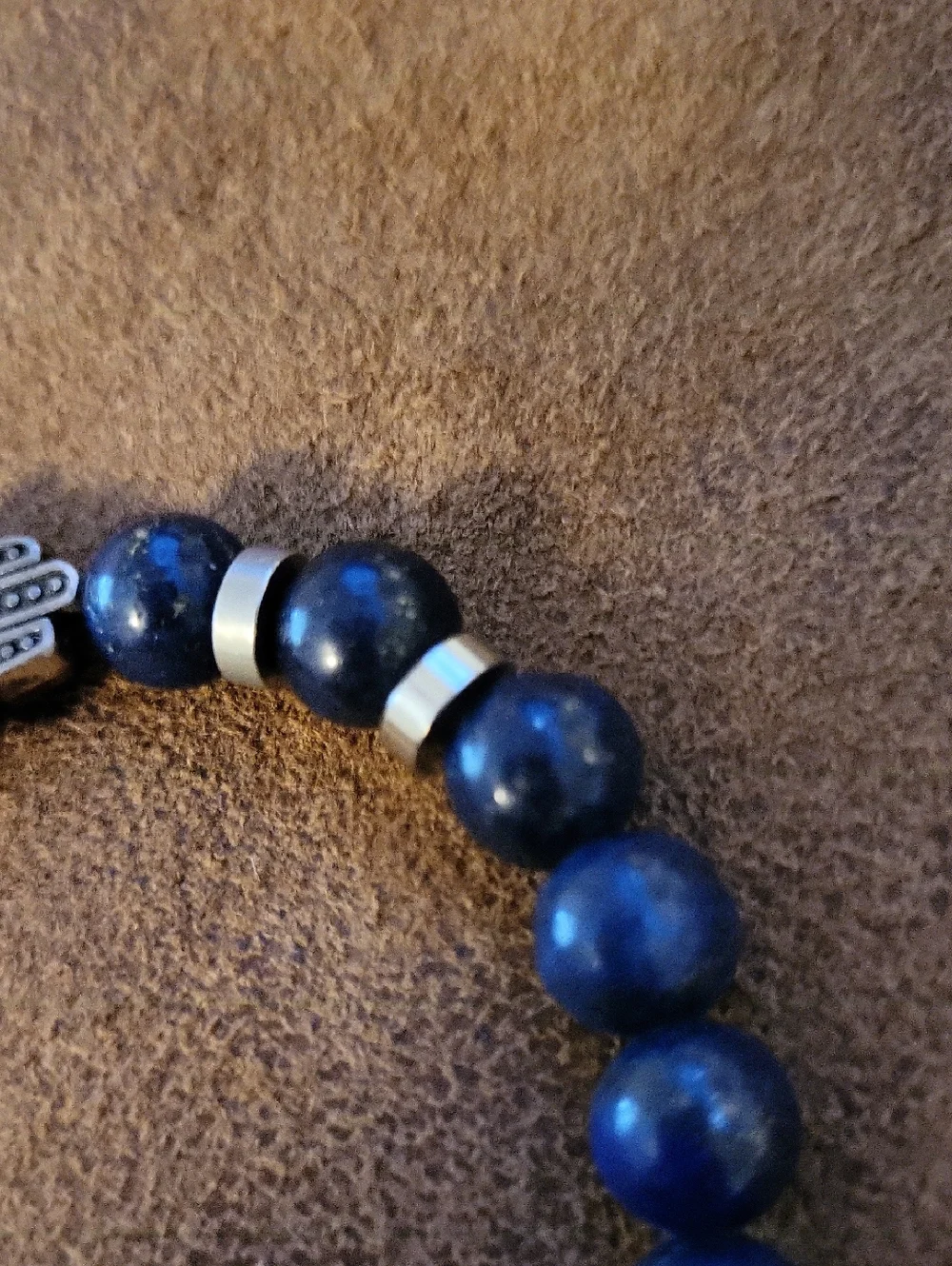 Lapis Lazuli Gemstone Blue Beaded Bracelet with Hamsa Charm